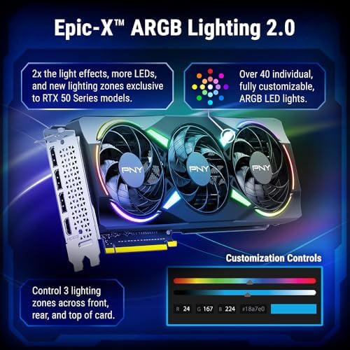 PNY NVIDIA GeForce RTX  5070 Epic X  ARGB OC Triple Fan  Graphics Card  12GB GDDR7  192 bit  Boost Speed  2685 MHz  SFF Ready  PCIe  5 0  HDMI /DP 2 1  2 4 Slot  Blackwell Architecture  DLSS 4 