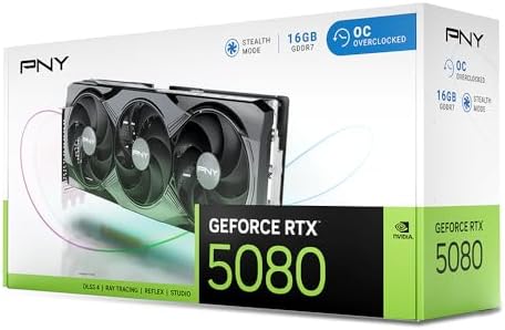 PNY NVIDIA GeForce RTX  5080 OC Triple Fan  Graphics Card  16GB GDDR7  256 bit  Boost Speed  2730 MHz  PCIe  5 0  HDMI /DP 2 1  2 99 Slot  NVIDIA Blackwell Architecture  DLSS 4