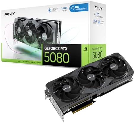 PNY NVIDIA GeForce RTX  5080 OC Triple Fan  Graphics Card  16GB GDDR7  256 bit  Boost Speed  2730 MHz  PCIe  5 0  HDMI /DP 2 1  2 99 Slot  NVIDIA Blackwell Architecture  DLSS 4