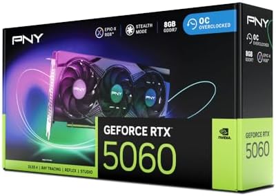 PNY NVIDIA GeForce RTX  5060 Epic X  ARGB OC Triple Fan  Graphics Card  8GB GDDR7  128 bit  SFF Ready  PCIe  5 0  HDMI /DP 2 1  2 Slot  NVIDIA Blackwell Architecture  DLSS 4 