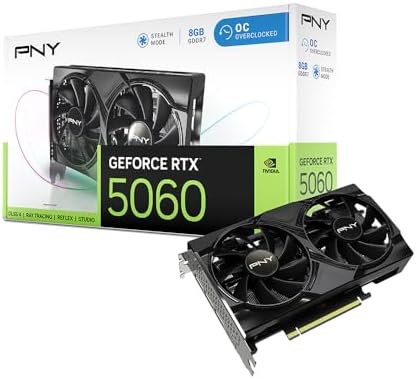 PNY NVIDIA GeForce RTX  5060 OC Dual Fan  Graphics Card  8GB GDDR7  128 bit  SFF Ready  PCIe  5 0  HDMI /DP 2 1  2 Slot  NVIDIA Blackwell Architecture  DLSS 4