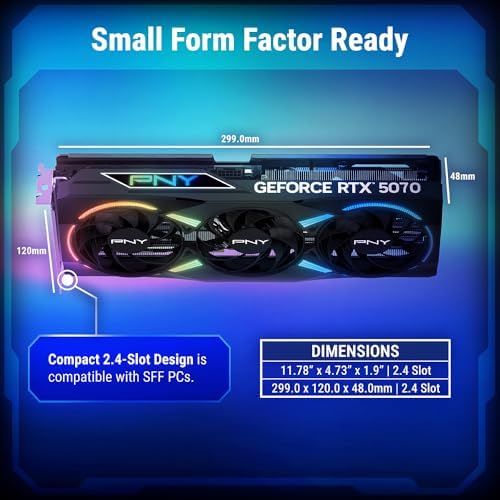 PNY NVIDIA GeForce RTX  5070 Epic X  ARGB OC Triple Fan  Graphics Card  12GB GDDR7  192 bit  Boost Speed  2685 MHz  SFF Ready  PCIe  5 0  HDMI /DP 2 1  2 4 Slot  Blackwell Architecture  DLSS 4 