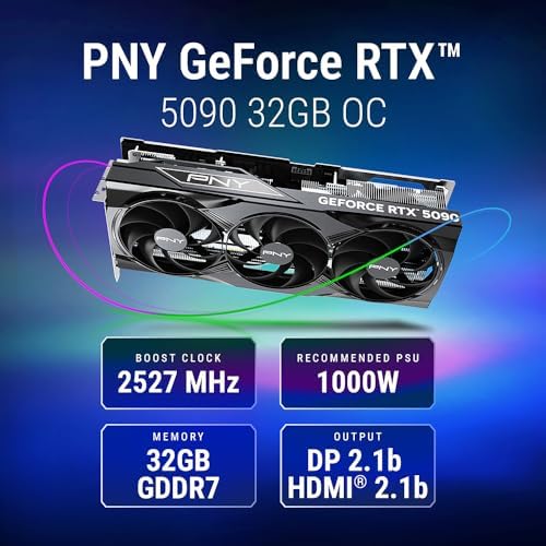 PNY NVIDIA GeForce RTX  5090 OC Triple Fan  Graphics Card  32GB GDDR7  512 bit  Boost Speed  2527 MHz  PCIe  5 0  HDMI /DP 2 1  3 5 Slot  NVIDIA Blackwell Architecture  DLSS 4 