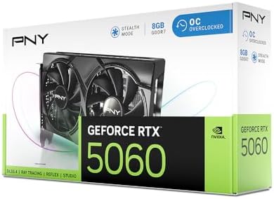 PNY NVIDIA GeForce RTX  5060 OC Dual Fan  Graphics Card  8GB GDDR7  128 bit  SFF Ready  PCIe  5 0  HDMI /DP 2 1  2 Slot  NVIDIA Blackwell Architecture  DLSS 4 