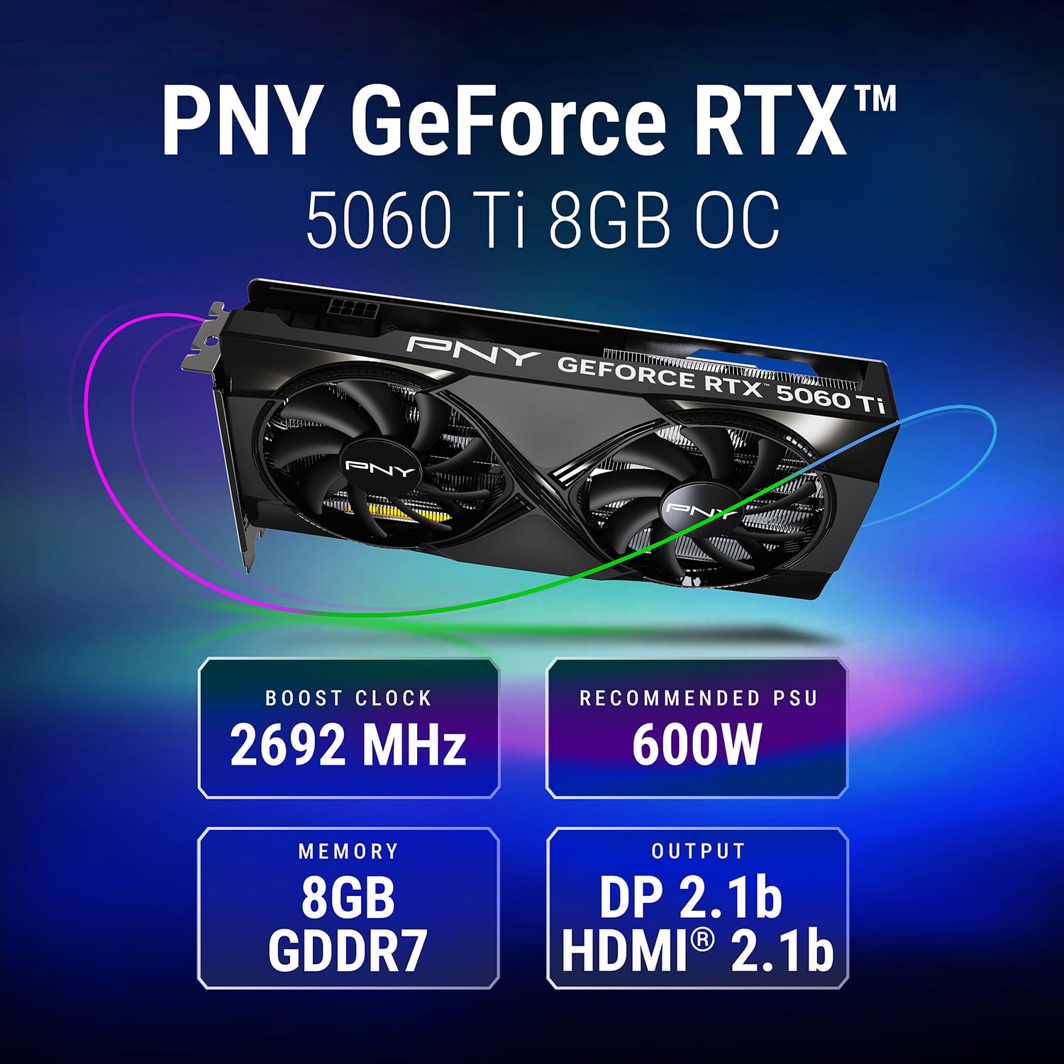 PNY NVIDIA GeForce RTX  5060 Ti OC Dual Fan  Graphics Card 8GB GDDR7  SFF Ready  2 Slot