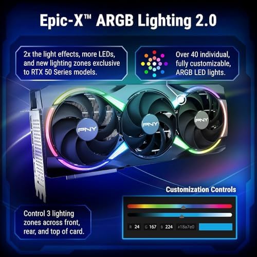 PNY NVIDIA GeForce RTX  5080 Epic X  ARGB OC Triple Fan  Graphics Card  16GB GDDR7  256 bit  Boost Speed  2775 MHz  PCIe  5 0  HDMI /DP 2 1  2 99 Slot  NVIDIA Blackwell Architecture  DLSS 4 