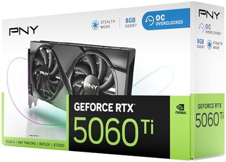 PNY NVIDIA GeForce RTX  5060 Ti OC Dual Fan  Graphics Card  8GB GDDR7  128 bit  Boost Speed  2692 MHz  SFF Ready  PCIe  5 0  HDMI /DP 2 1  2 Slot  NVIDIA Blackwell Architecture  DLSS 4 