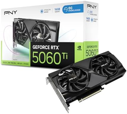 PNY NVIDIA GeForce RTX  5060 Ti OC Dual Fan  Graphics Card  8GB GDDR7  128 bit  Boost Speed  2692 MHz  SFF Ready  PCIe  5 0  HDMI /DP 2 1  2 Slot  NVIDIA Blackwell Architecture  DLSS 4 