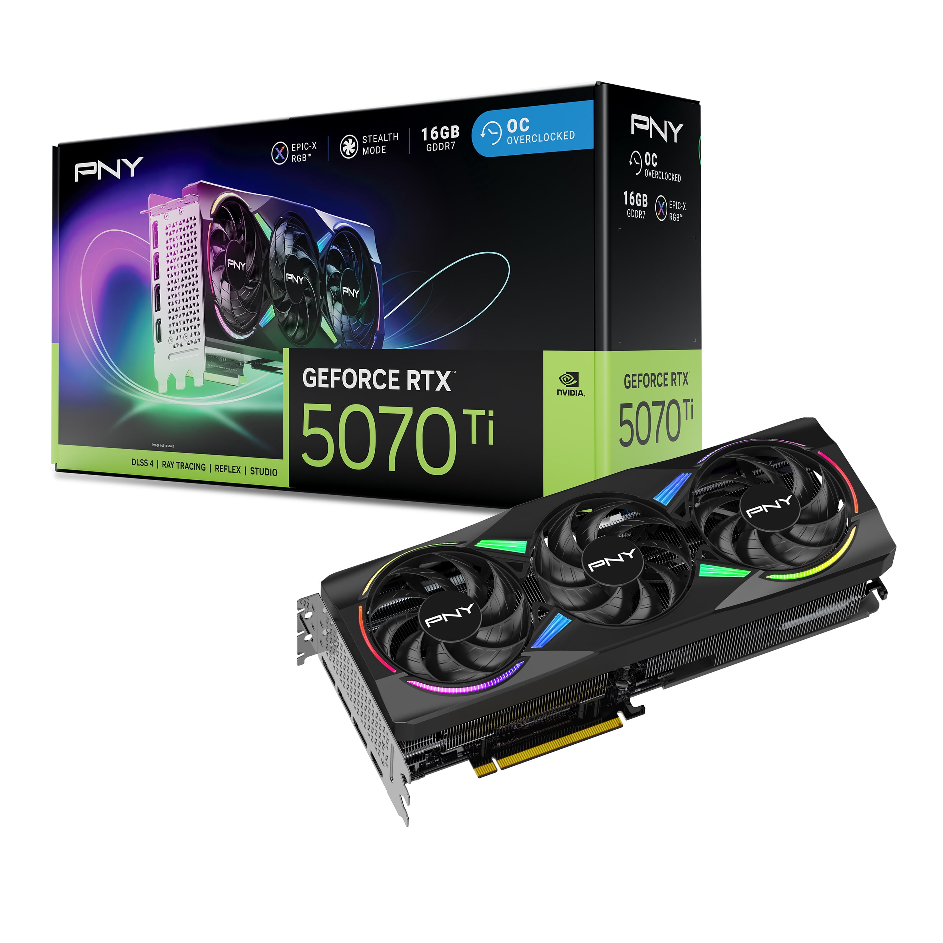 PNY NVIDIA GeForce RTX  5070 Ti Epic X  ARGB OC Triple Fan  Graphics Card 16GB GDDR7  2 98 Slot