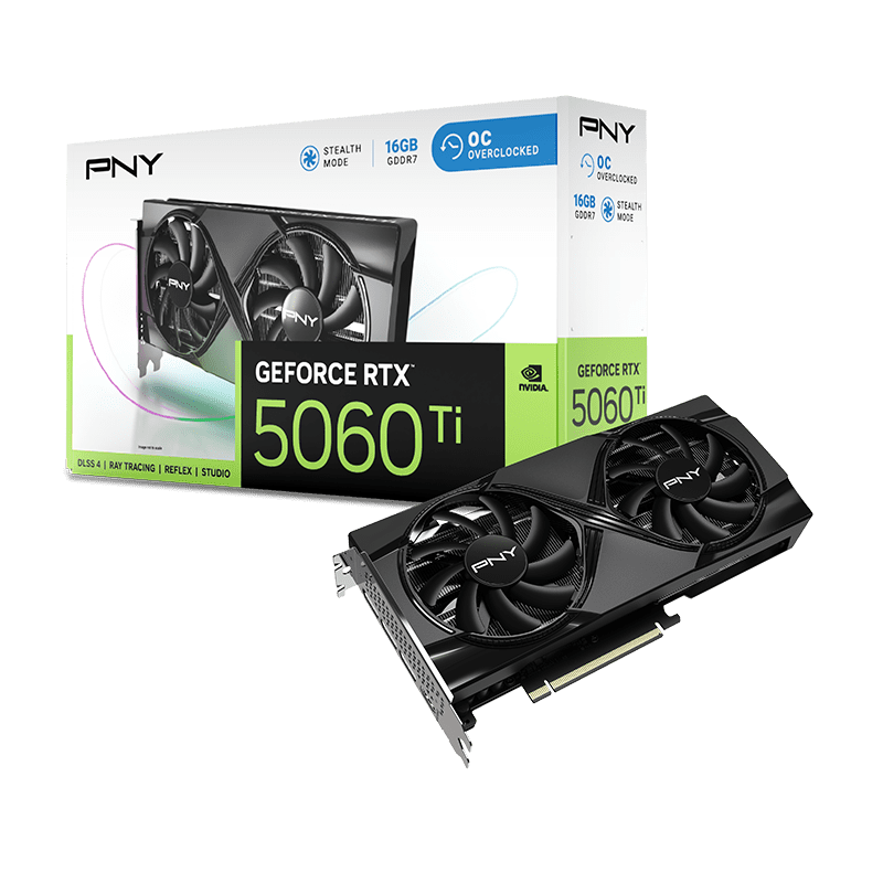 PNY NVIDIA GeForce rtxTM 5060 Ti OC Ventilador Dual  Tarjeta Gráfica 16GB GDDR7  Listo para Sff  2 Ranuras