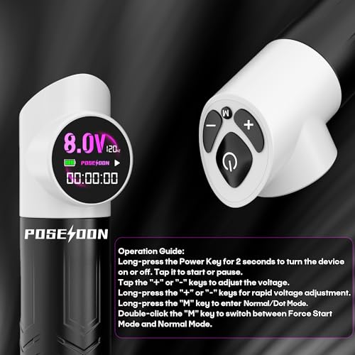 POSEIDON Panda Design Tattoo Gun with Paw Buttons  Wireless Tattoo Pen Machine Kit with Battery  Ink  20 Cartridge Needles  4 Memory Modes  Normal/Dot Mode  LED Display  Complete Starter Supplies