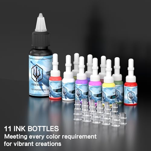 POSEIDON Panda Design Tattoo Gun with Paw Buttons  Wireless Tattoo Pen Machine Kit with Battery  Ink  20 Cartridge Needles  4 Memory Modes  Normal/Dot Mode  LED Display  Complete Starter Supplies