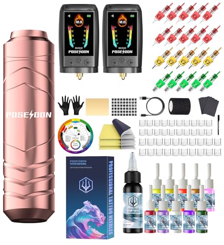 POSEIDON Tattoo Pen Kit  Cordless Tattoo Gun Set Tattoo Kit with 2Pcs Battery and 20 Pcs Tattoo Cartridge Needles  Complete Tattoo Machine kit Tattoo Supplies for Beginners