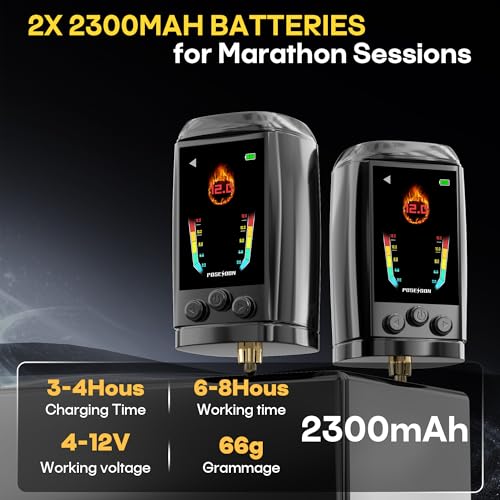 POSEIDON Tattoo Pen Kit  Cordless Tattoo Gun Set Tattoo Kit with 2Pcs Battery and 20 Pcs Tattoo Cartridge Needles  Complete Tattoo Machine kit Tattoo Supplies for Beginners