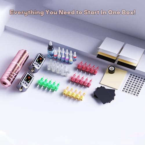 POSEIDON Tattoo Pen Kit  Cordless Tattoo Gun Set Tattoo Kit with 2Pcs Battery and 20 Pcs Tattoo Cartridge Needles  Complete Tattoo Machine kit Tattoo Supplies for Beginners