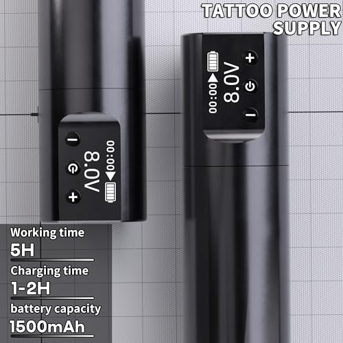 POSEIDON Wireless Rotary Tattoo Machine Kit with 20 Tattoo Cartridge Needles  Ink Set & 2 Rechargeable Batteries   Professional Portable Tattoo Gun for Beginners   Complete Starter Supplies  HM125