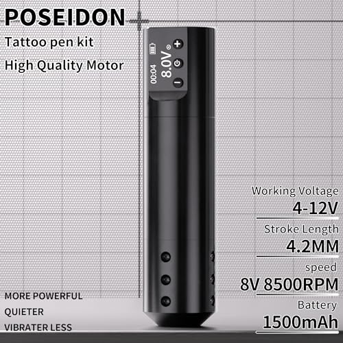 POSEIDON Wireless Rotary Tattoo Machine Kit with 20 Tattoo Cartridge Needles  Ink Set & 2 Rechargeable Batteries   Professional Portable Tattoo Gun for Beginners   Complete Starter Supplies  HM125