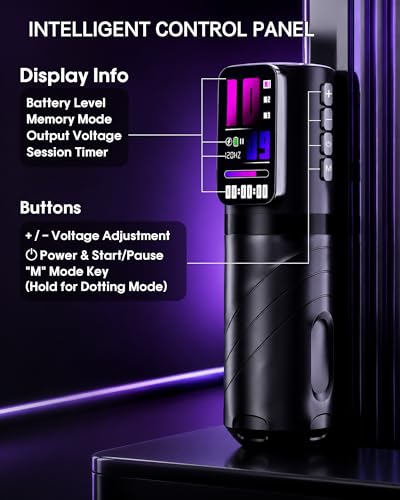 POSEIDON Wireless Tattoo Machine Kit   Pen Style  20 Cartridges  Dual Battery Power  Normal/Dot Modes  LED Display  for Beginners & Artists