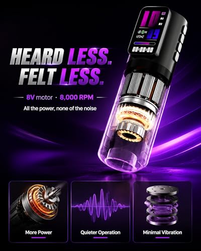 POSEIDON Wireless Tattoo Machine Kit   Pen Style  20 Cartridges  Dual Battery Power  Normal/Dot Modes  LED Display  for Beginners & Artists