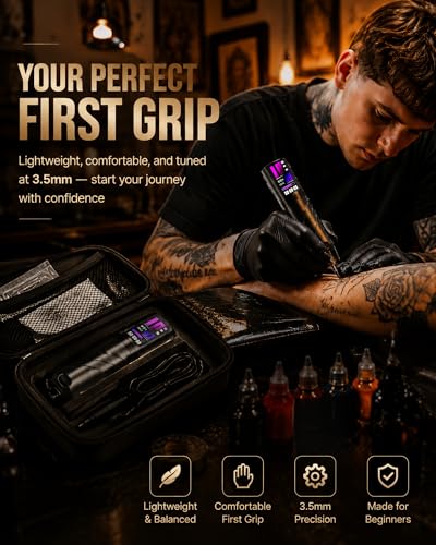 POSEIDON Wireless Tattoo Machine Kit   Pen Style  20 Cartridges  Dual Battery Power  Normal/Dot Modes  LED Display  for Beginners & Artists
