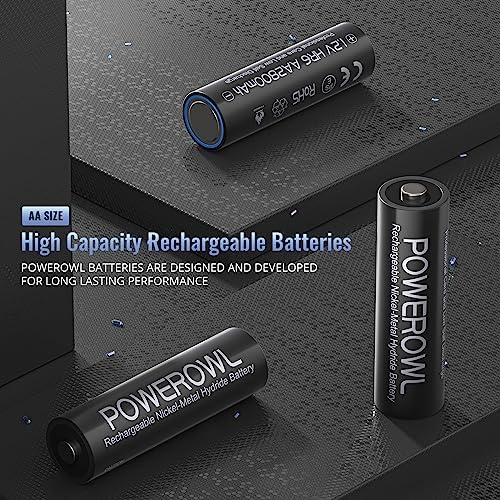 Baterías recargables POWEROWL AA, baterías de alta capacidad de 2800mAh, 1.2V NiMH de baja autodescarga, paquete de 16