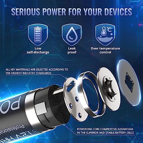 Baterías recargables POWEROWL AA, baterías de alta capacidad de 2800mAh, 1.2V NiMH de baja autodescarga, paquete de 16