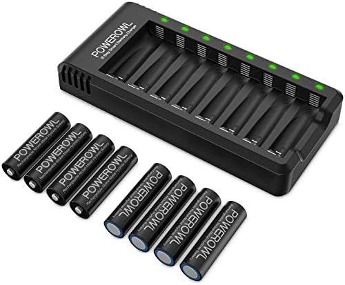 POWEROWL Rechargeable AA Batteries with Charger  8 Pack of 2800mAh High Capacity Low Self Discharge Ni MH Double A Batteries with Smart 8 Bay Battery Charger  USB Fast Charging  Independent Slot 