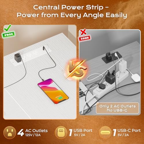 PRAISUN 55 Inch L Shaped Office Desk with Power Outlets and Type C Port  Large Computer Gaming Desk with 3 Fabric Drawers  Mesh Shelves  Corner Study Work Writing Desk  White
