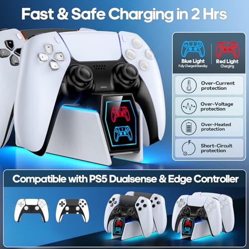 PS 5 Controller Charger Station Compatible with PlayStation 5 Faceplates Edge & Dual Controller  9 Lightings PS 5 Accessories Charging Station  PS 5 Dock Stand with LED Indicator & On Off Switch