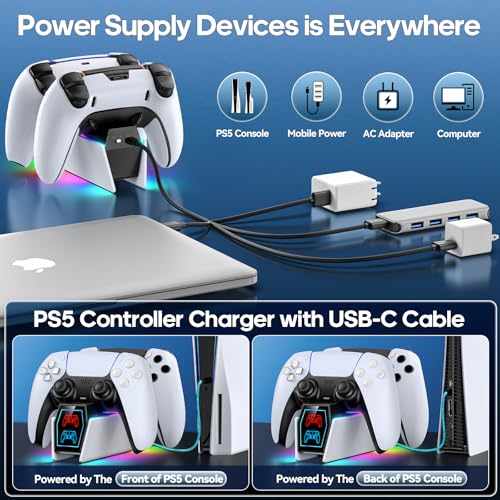 PS 5 Controller Charger Station Compatible with PlayStation 5 Faceplates Edge & Dual Controller  9 Lightings PS 5 Accessories Charging Station  PS 5 Dock Stand with LED Indicator & On Off Switch