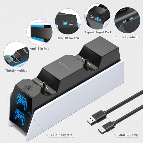 PS 5 Controller Charger Station Compatible with PlayStation 5 Faceplates Edge & Dual Controller  9 Lightings PS 5 Accessories Charging Station  PS 5 Dock Stand with LED Indicator & On Off Switch