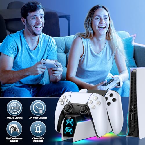 PS 5 Controller Charger Station Compatible with PlayStation 5 Faceplates Edge & Dual Controller  9 Lightings PS 5 Accessories Charging Station  PS 5 Dock Stand with LED Indicator & On Off Switch