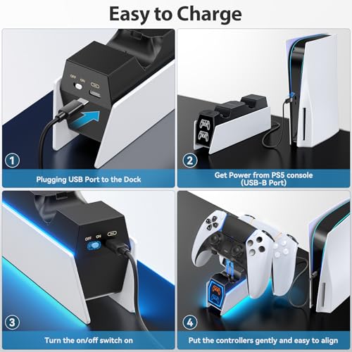 PS 5 Controller Charger Station Compatible with PlayStation 5 Faceplates Edge & Dual Controller  9 Lightings PS 5 Accessories Charging Station  PS 5 Dock Stand with LED Indicator & On Off Switch