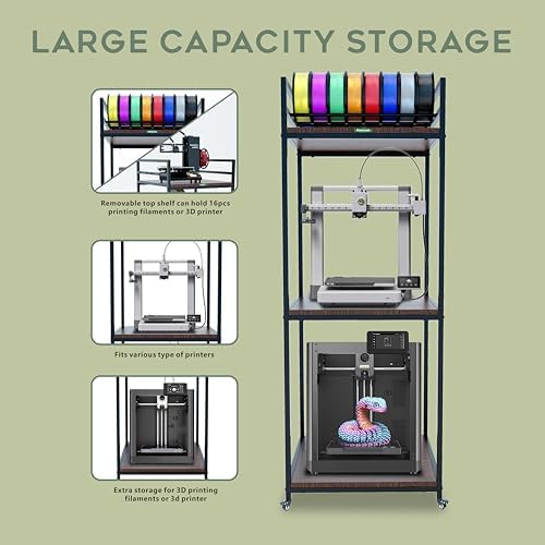 PT2 Ultimate Large 3D Printer Storage Solution  Heavy Duty 3 Tier Stand & Filament Organizer Rack for Biggest Printers on Wheels