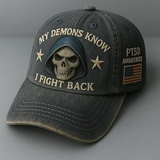 Gorra de concienciación sobre el TEPT. Mis demonios saben que contraataco. Gorra de béisbol con apoyo mental para el TEPT. Gorras vintage ajustables.