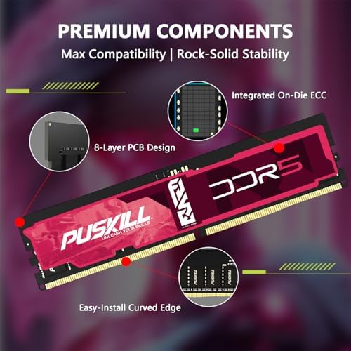 PULSKILL DDR5 RAM 32GB Kit  2x16GB  6000MHz CL30 Desktop Memory   Low Latency  Compatible for Intel 700/600 Series  XMP 3 0  & AMD Ryzen 7000  Expo    UDIMM 288 Pin 1 35V Computer Memory