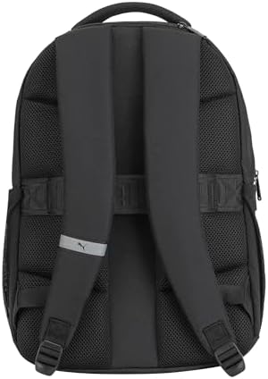 PUMA Prose Backpack with Padded Adjustable Straps  Laptop Sleeve & Water Bottle Pockets  Black/Silver  One Size