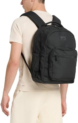 PUMA Prose Backpack with Padded Adjustable Straps  Laptop Sleeve & Water Bottle Pockets  Black/Silver  One Size