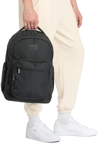 PUMA Prose Backpack with Padded Adjustable Straps  Laptop Sleeve & Water Bottle Pockets  Black/Silver  One Size
