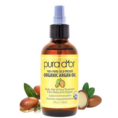 PURA DOR 4 Oz ORGANIC Moroccan Argan Oil   USDA Certified 100  Pure & Cold Pressed Virgin Premium Grade Natural Moisturizer Treatment For Dry  Damaged Skin  Hair  Face  Body & Scalp   Men & Women