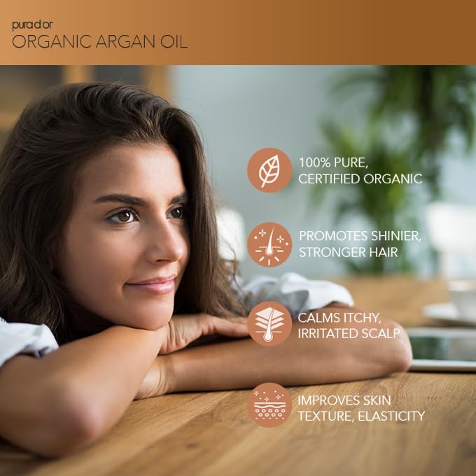 PURA DOR 4 Oz ORGANIC Moroccan Argan Oil   USDA Certified 100  Pure & Cold Pressed Virgin Premium Grade Natural Moisturizer Treatment For Dry  Damaged Skin  Hair  Face  Body & Scalp   Men & Women