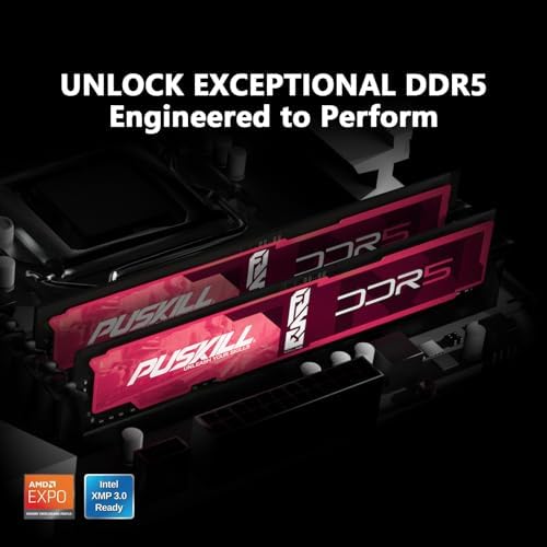 PUSKILL 32GB DDR5 RAM  2x16GB  6000MHz CL30 Desktop Memory   Ultra Low Latency Gaming PC Upgrade   Intel XMP 3 0 & AMD EXPO Ready for 700/600 & Ryzen 7000  AM5 