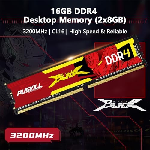 PUSKILL DDR4 RAM 16GB Kit  2x8GB  3200MHz PC4 25600 CL16 Desktop Memory   1 35V UDIMM Low Latency  Intel XMP 2 0 Ready for Gaming PC  Compatible with Intel & AMD