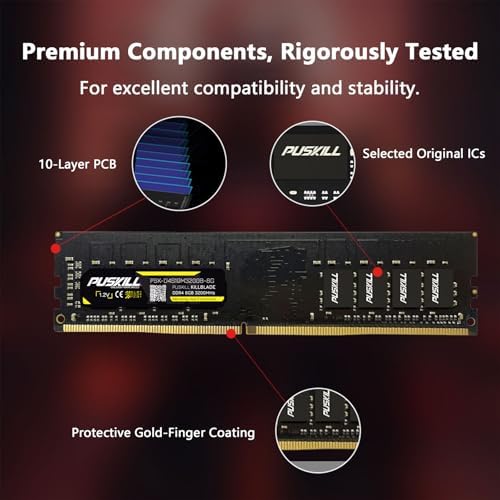 PUSKILL DDR4 RAM 16GB Kit  2x8GB  3200MHz PC4 25600 CL16 Desktop Memory   1 35V UDIMM Low Latency  Intel XMP 2 0 Ready for Gaming PC  Compatible with Intel & AMD