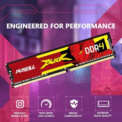 PUSKILL DDR4 RAM 16GB Kit  2x8GB  3200MHz PC4 25600 CL16 Desktop Memory   1 35V UDIMM Low Latency  Intel XMP 2 0 Ready for Gaming PC  Compatible with Intel & AMD