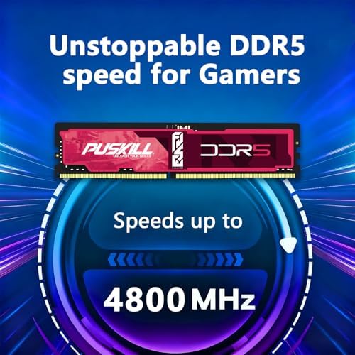 PUSKILL DDR5 RAM 32GB Kit  2x16GB  4800MHz CL38 Desktop Memory   Plug & Play for Intel & AMD Ryzen 7000