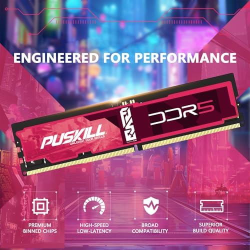 PUSKILL DDR5 RAM 32GB Kit  2x16GB  4800MHz CL38 Desktop Memory   Plug & Play for Intel & AMD Ryzen 7000