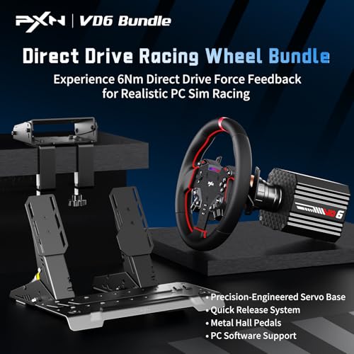 PXN Direct Drive Racing Wheel  VD6 Bundle   6Nm Force Feedback  Servo Motor Base  11 inch Gaming Steering Wheel  Hall Effect 2 Pedal  Desk Clamp   PC Sim Racing Bundle for Windows 7 11