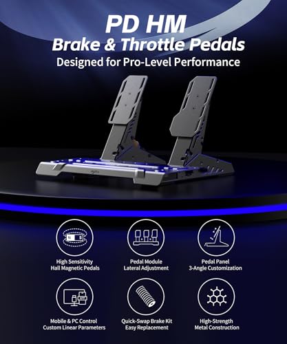 PXN PD HM Brake&Throttle Sim Racing Pedals  All Metal 2 Pedal Set   Hall Sensors  Adjustable  USB A/Type C/RJ45 Connectivity  Compatible with PC and PXN V99/V10/V12/VD Wheel Bases