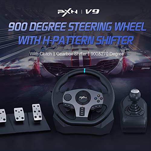 PXN Racing Wheel  V9 Universal Usb Sim Racing 270/900 Degree Gaming Steering Wheel with 3 Pedals and Shifter Bundle for PC  Xbox One  Xbox Series X/S  PS4  PS3  Switch